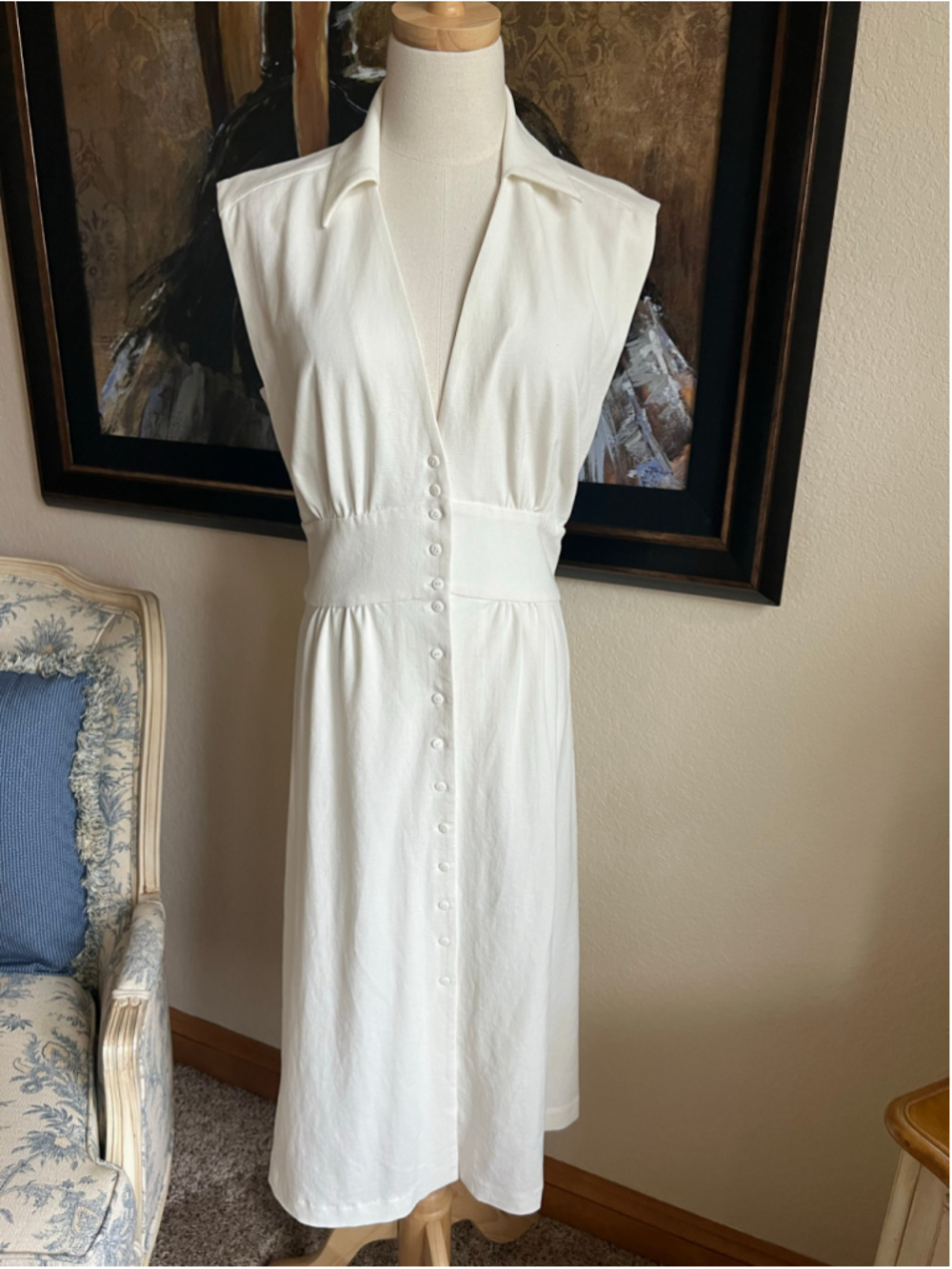 ba&sh White Sleeveless Button-Front Midi Dress L Classic Chic Quiet Luxury - Picture 2 of 7